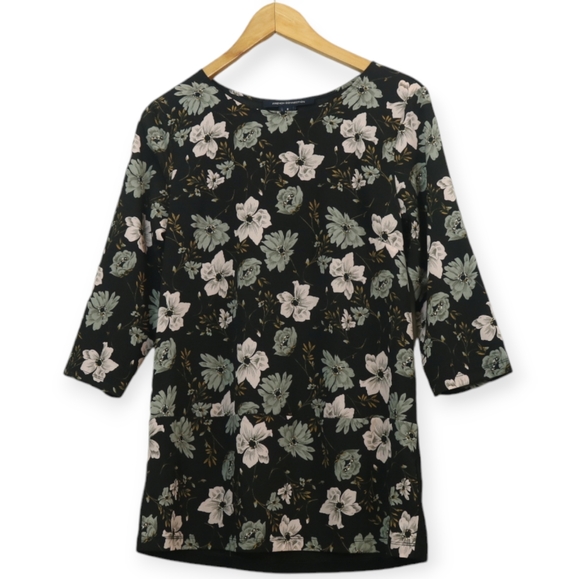 French Connection Mixed Media Floral Print Top - Picture 1 of 8